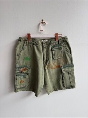 BDG Olive Green Embroidered Cargo Shorts